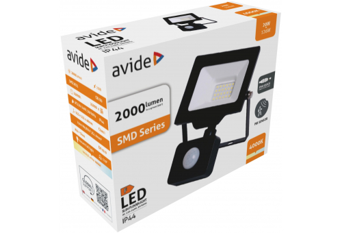 Avide LED Flood Light Slim SMD 20W NW 4000K PIR with Quick Connector