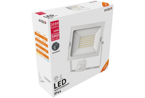 LED Flutlichter Slim SMD 50W NW mit Bewegungssensor PIR Bewegungssensor Weiß
