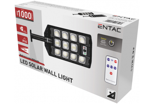 Entac LED Solar Street Lamp with Remote Controller, Motion Sensor and automated Dimming Function, 1000lm