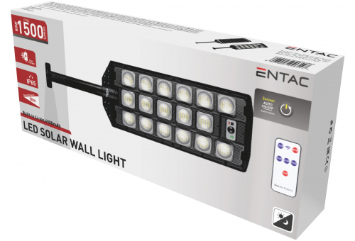 Entac LED Solar Street Lamp with Remote Controller, Motion Sensor and automated Dimming Function, 1500lm