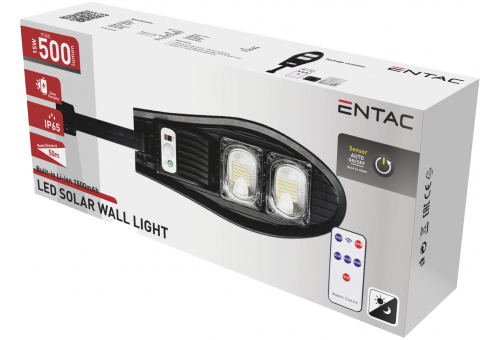 Entac LED Solar Street Lamp with Remote Controller, Motion Sensor and automated Dimming Function, 500lm