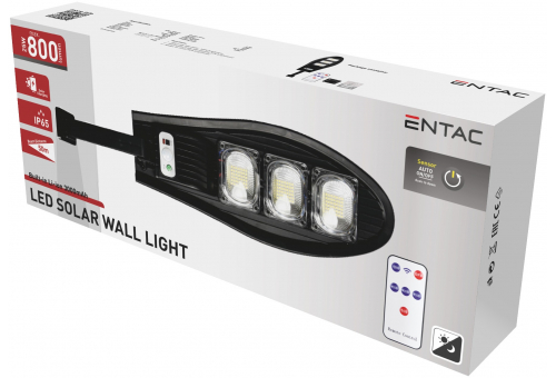 Entac LED Solar Street Lamp with Remote Controller, Motion Sensor and automated Dimming Function, 800lm